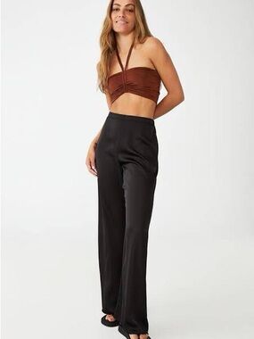 Cotton On NWT Santorini Satin Pants | High -Rise Wide-Leg Women’s Pants in Black